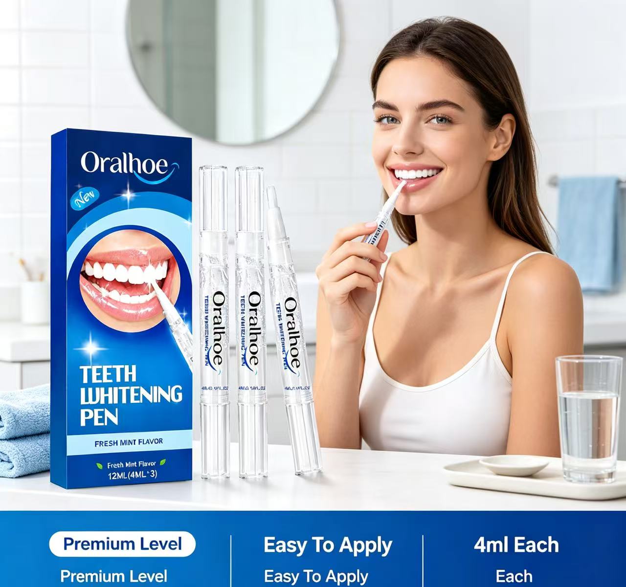 Teeth Whitening Gel Pen - Caneta para clareamento dental Oralhoe, conjunto